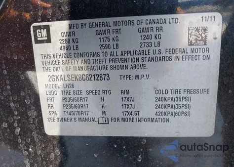 2012 GMC Terrain Sle-2 from USA, damaged, VIN 2GKALSEK8C6212873